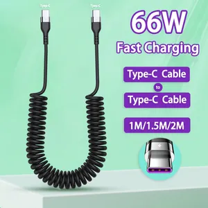 PD 66W Fast Charging Type C to Type-C 5A Cable For Samsung Xiaomi Redmi OnePlus Phone Charger Spring Telescopic Car USB C Cable 1M/1.5M
