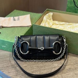 2023 New Designer Bag Women's Shoulder Bag, French Stick Bag, Versatile and Fashionable Horsehead Buckle, Cowhide Chain, Women's Bag, Underarm Bag