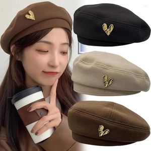 Berets Retro Women Wool Heart Artist Beret Autumn Winter Temperament Elegant French Woolen Painter Hat Ladies All-match Warm Caps