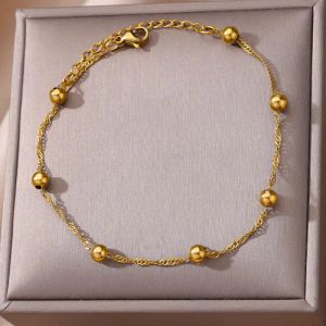 Anklets for Women Summer Foot Leg Bracelets Beach Accessories 14k Yellow Gold Bead Chain Anklet Aesthetics Jewelry Birthday Gift
