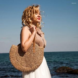 Abendtaschen handgefertigt runde Frau Umhängetasche Bohemian Stroh gewebte Handtasche Sommer Beach Frauen große Kapazität Rattan Stricktasche