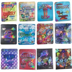 wholesale mylar bag 3.5 holographic plastic zipper resealable flower dry herb packs edible packaging custom your design LL