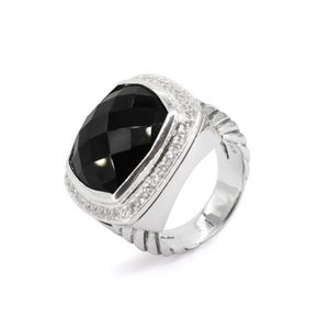 Brand Women's Pierścienie 925 srebrny srebrny 17 mm niebieski topaz czarny onyx turkusowy kwarc ametyst pierścionka dla kobiet347i