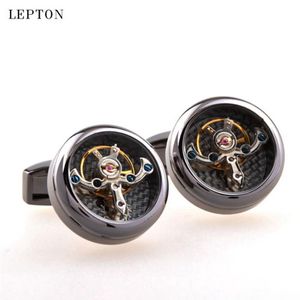 Abotoaduras de movimento turbilhão para homens Lepton Relógio mecânico de alta qualidade Steampunk Gear Cuff Links Relojes Gemelos T192740