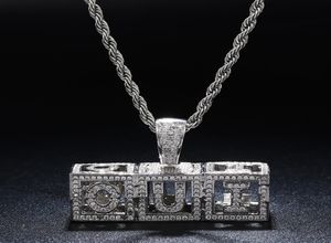 AZ 09 Benutzerdefinierter Name Quadratischer Würfel Hohlbuchstaben Anhänger Halskette Kette Gold Silber Kubikzircon Männer Frauen HipHop Schmuck7834684