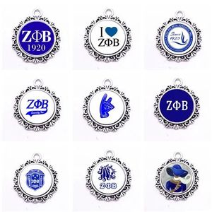 Bracelets Zeta Phi Beta Sorority Greek Letter Dangle Charms Flower Pendant for Diy Bracelet & Necklace & Earrings Jewelry Making 20pcs/lot