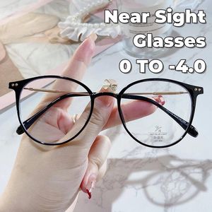 Sunglasses Vintage Round Frame Eyewear Ultralight Anti-blue Light Finished Myopia Glasses Unisex Women Short-sighted Eyeglasses