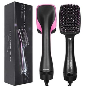 Dryers Dropshipping 2 in 1 One Step Hair Dryer Volumizer Salon Hot Air Brush Hair Straightener Comb Curling Brush Hair Styling Tools