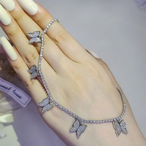 Ins Sell Butterfly wisiorek luksusowa biżuteria 925 Srebrny srebrny napełnienie łańcucha tenie biała 3a Cubic Cyrcon CZ Diamond Stones WO247Q