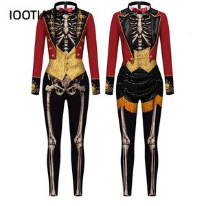 Iootian Women/Men Skull Skull Skeleton Impred Scary Jumpsuit Halloween Party Cosplay Cosplay Bodysuit adultos Avenção de fitness Roupfits 2312227