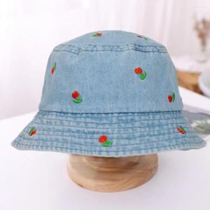 Cappelli a tesa larga Donna Cappello da pescatore Tulipano Ricamo Flat Top Tappo per lavabo vintage Pieghevole decorativo Parasole antivento Lady