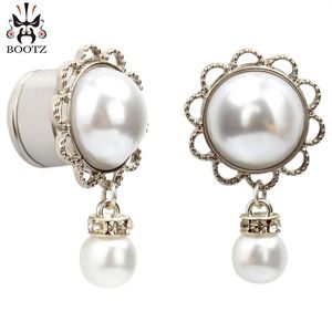 KUBOOZ Stainless Steel Pearl Pendant Ear Plugs Tunnels Body Piercing Jewelry Earring Gauges Stretchers Expanders Whole 6-16mm 3134