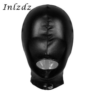 Masker Latex Face Mask for Mens Women Cosplay Costume Kit Shiny Metallic Open Mouth Hole Head Pear Full Hood Role Play 220715