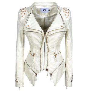 Mulheres jaquetas primavera falso couro leopardo impressão metal rebite manga longa zíper fino motociclista feminino casaco na moda outwear n86 231226