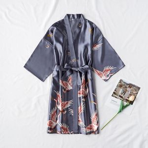 Womens Robe Pyjamas Kvinnlig sommarbrudtroklänning Imitation Silk Fashion Crane Sexig Casual Bathrobe Ice Home With Hand Gift Drop D Otpbu