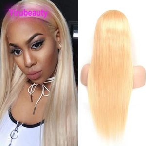 Peruker brasilianskt mänskligt hår 13x4 spets front peruk silkeslen rak kroppsvåg 613# blond färg 1032 tum fri del 150% 180% 210% densitet