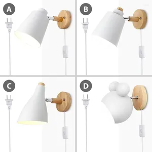Wall Lamp Wood With Plug And 1.2 Meters Line Cable Knob Switch Creative Bedside Light US/EU 10cm Wooden Base