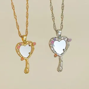 Pendant Necklaces Gold Plated Small Mirror Necklace For Women Fashion Wedding Party Jewelry Accessorie Heart-Shaped Gift Her