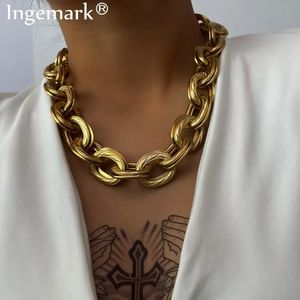 Ingemark punk Miami Curb Cuban Chain Naszyjnik Kobiety Kołnierze Rock Hip Hop Big Chunky Gruby Choker Steampunk Men Buinry 231226