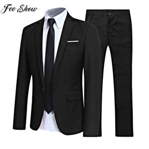 Men Gentleman Suit de 2pcs uniforme formal Jaqueta de lapela de lapela longa com calças reuniões de escritório