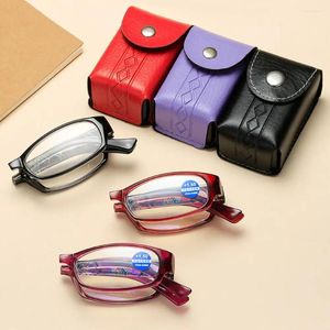 Sonnenbrille, faltbar, Lesebrille mit Etui, ultraleicht, blaues Licht blockierende Presbyopie-Brille, Damen, ältere Hyperopie-Brille