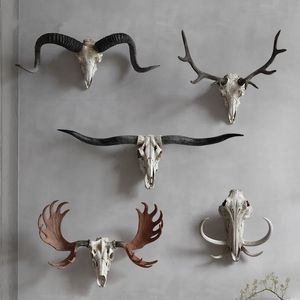 3D Simulation Animal Goat Bull Cow Skull Head Ornament Resin Wall Hanging Room Halloween Decor Home Decoration Accessories 231227