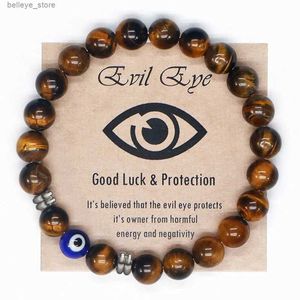 Bangle 2022 Natural Tiger Eye Beaded Bracelet Men Women Turkish Amulet Protection Blue Evil Eye Bracelet For Women Spiritual JewelryL231227