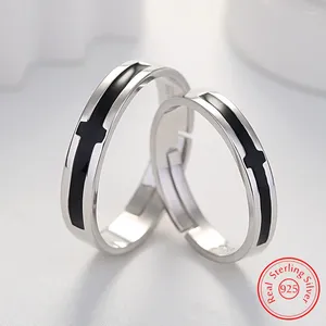 Cluster Rings Real 925 Stelring Silver Woman's Couple Jewelry Fashion Black Cross Ring For Men XY0382