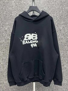 Klassisk B hem bb handmålad graffiti fleece paris engelska brev hoodie svart tryckt