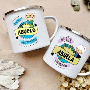 세계 최고의 조부모와 할머니 프랑스 인쇄 에나멜 컵 음료 유크 커피 컵 캠핑 컵 Abuelo Abuela 231227