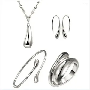 Necklace Earrings Set Fashion Wedding Bridal Jewelry 925 Sterling Silver Water Drop Bangles Rings Sets For Women Party Gifts