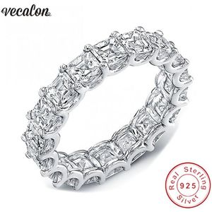 Vecalon Women Wedding Połączenia Pierścień 925 Srebrna Princess Cut 4 mm Diamond CZ Pierścionki zaręczynowe dla kobiet biżuteria palec290e