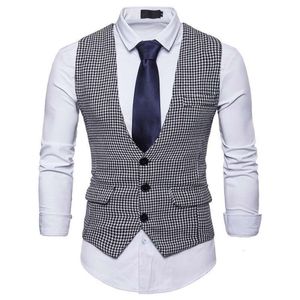 Houndstooth Men's Gentleman 3 Button Slim Sulim Cust Casual Casual Vest Swedding смокинг