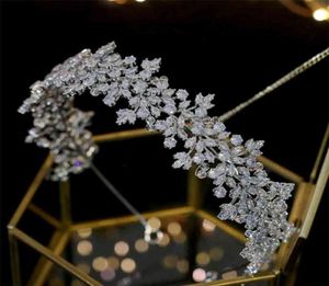 Högkvalitativ kristall brud pannband hårband 100 zirkonia kvinnliga smycken bröllopstillbehör tiara krona 2107076439314