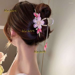 Hair Clips Barrettes Ajojewel Beautiful Acrylic Flower Claw Ancient Chinese Jewelry Long Tassel Large Hairclip Persimmon Accessories 2024 actress head Festival