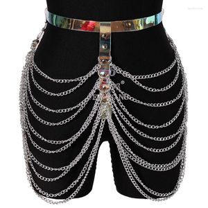 Belts Women Sexy Pub Laser Leather Skirt Punk Gothic Rock Harness Waist Metal Chain Body Bondage Hollow Belt Stage Accessories