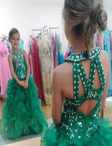 2018 Vestidos de concurso de garotas verdes de 2018 Vestidos de cupcake glizta lantejoulas de saia pufffy de miçanga