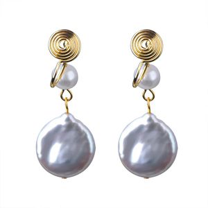 Back Nymph Natural Barock Freshwater Pearl Handmade DIY Retro Clip Earrings äkta 14K Guldinjektion för kvinnor Fina smycken E10010