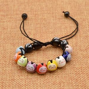 Whole-Handmade Creamic Beads Charm Fortune Money Cat Red String Lucky Bracelet Adjustable287D