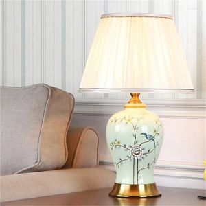 Bordslampor kinesisk keramisk lampa modern lyxmålad tyg kreativ hem sovrum sängplats