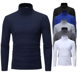 Осенне-зимняя мужская футболка с высоким воротом, приталенная модная эластичная хлопковая рубашка с длинными рукавами, повседневная дышащая одежда, пуловер 231226