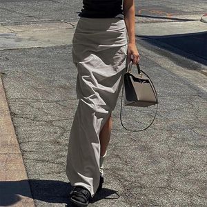 Skirts Ladies Baggy Skirt Drawstring Long Loose Fit Women Summer Side Slit Y2K Style Casual Solid Color Daily Outfit