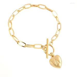 Charme pulseiras de aço inoxidável letra pulseira inicial alfabeto coração amor pingente cadeias para mulheres ouro t barra toggle bangle nome jóias