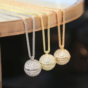 Europe America Fashion Style Lady Women Engraved Letter 18K Gold Chain Necklace With Settings Full Diamond Round Ball Pendant 3 Co318K