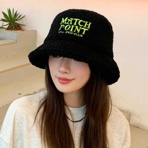 Beanie Skull Caps New Winter Hat Children's Korean Fashion Embroidered Bowl Thickened Lamb Hair Fisherman Student Warm