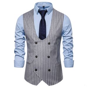 Men's Double-breasted Striped Fashion Personality Casual Wedding Best Man Men's Business Vest