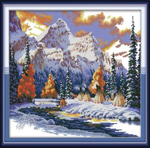 Camping i vinterhemmet Cross Stitch Kit Handmade Cross Stitch Embrodery Nålarbeten räknade tryck på duk DMC 14CT 11CT7715540