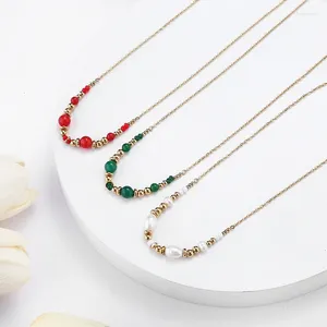 Kolye Kolyeleri Diy tarzı Takı Aksesuarları Paslanmaz Çelik Su Geçirmez Dayanıklı Solmayan Acate Chalcedony Emerald Boncuk