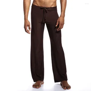 Мужская одежда для сна, молодежные летние тонкие домашние брюки, пижамы, однотонные кружевные свободные нейлоновые штаны для йоги больших размеров.