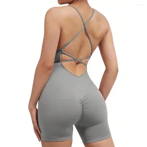 Active Shorts LANTECH Women Yoga Jumpsuit Sports Lifting Sportswear Fitness Seamless Athletic Exercise Gym With Padded